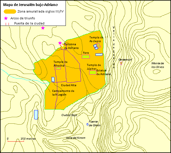 Mapa de Jerusalén bajo Adriano