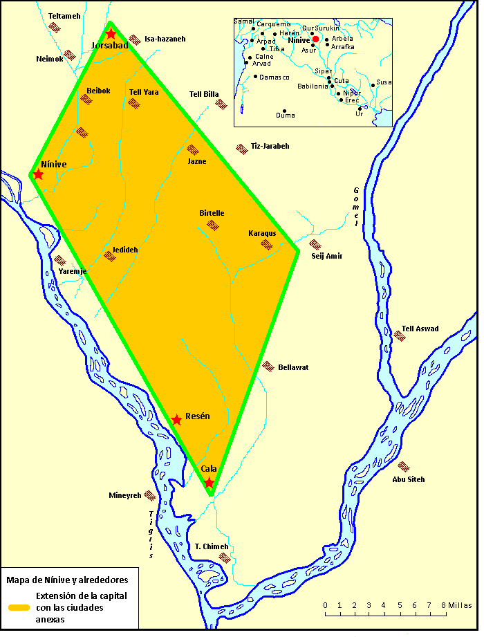Mapa de Nínive y alrededores
