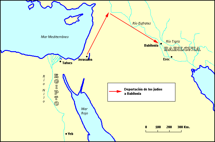 Mapa de la deportación de los judíos a Babilonia
