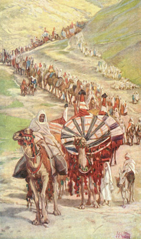 Cuadro: La caravana de Abraham. Acuarela por Tissot, c. 1900.