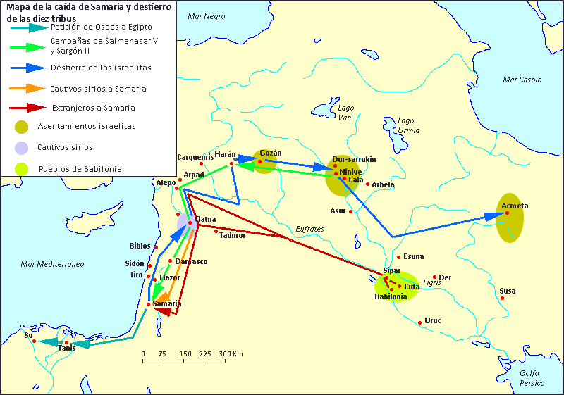Mapa de la caída de Samaria y destierro de las diez tribus