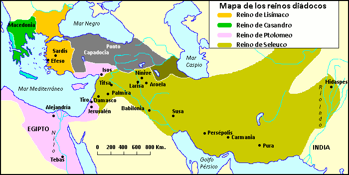Mapa de los reinos diádocos