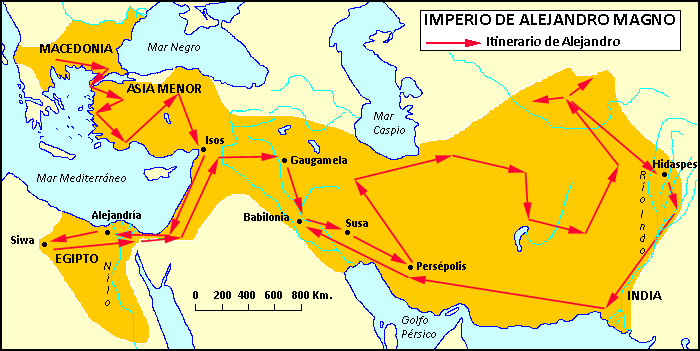 Mapa del imperio de Alejandro Magno