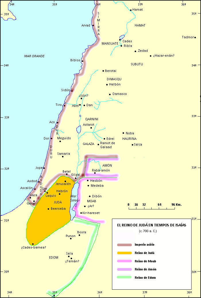 Mapa del reino de Judá en tiempos de Isaías