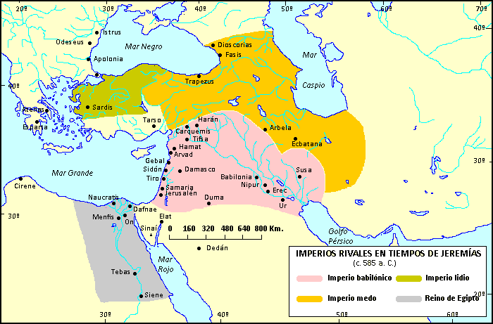 Mapa de los imperios rivales en tiempos de Jeremías