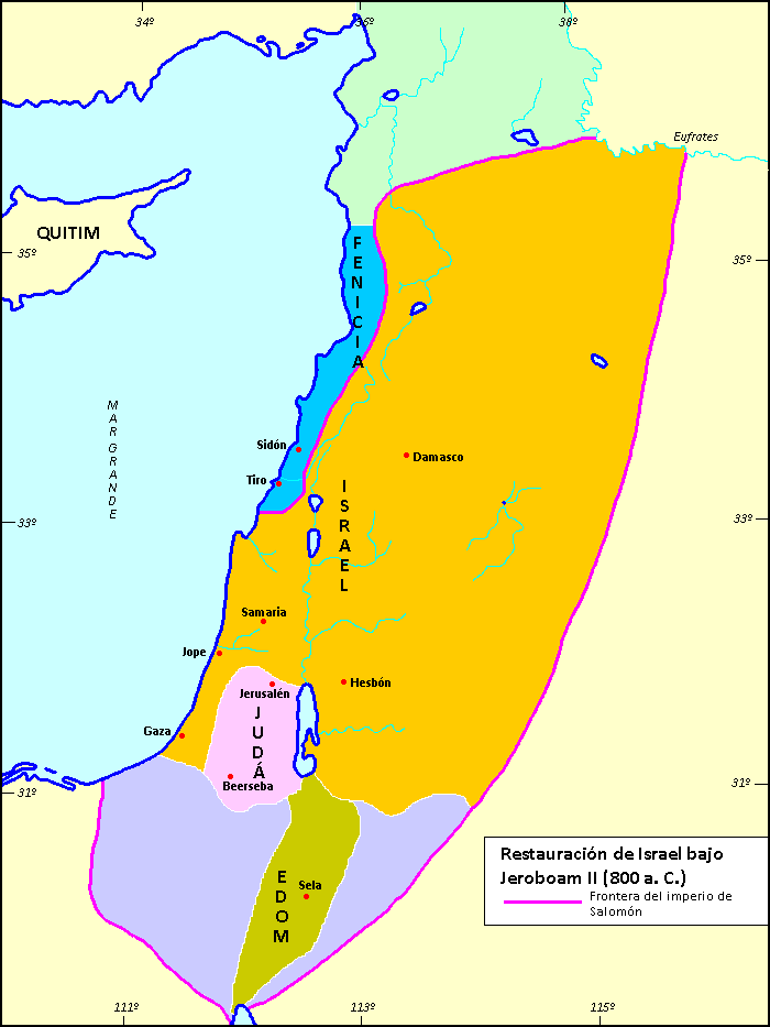 Mapa de la restauración de Israel bajo Jeroboam II