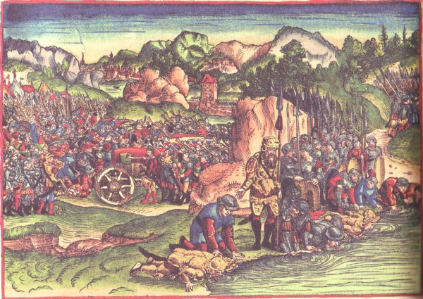 Gedeón lleva a sus hombres a las aguas, ilustración para la traducciónde la Biblia de Lutero, 1534, folio 42