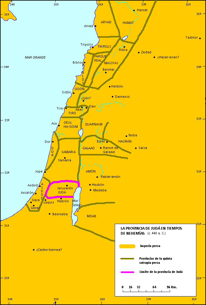 Mapa de la provincia de Judá en tiempos de Nehemías