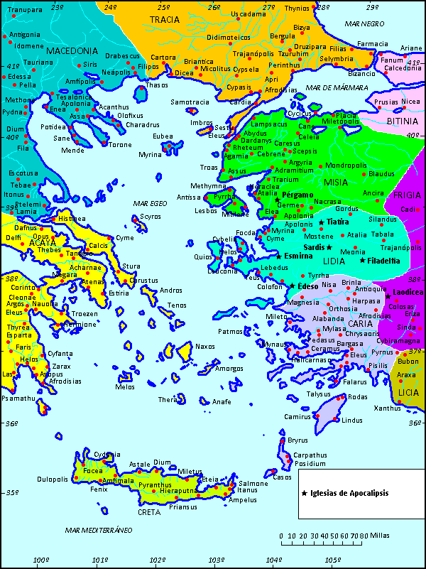 Mapa de las siete iglesias de Apocalipsis
