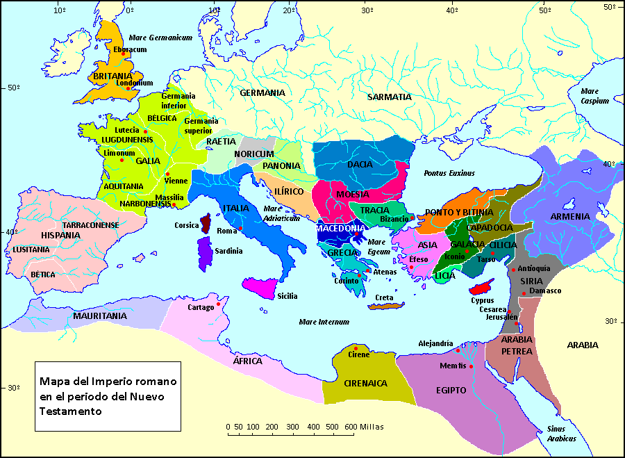 Mapa del Imperio romano en el periodo del Nuevo Testamento