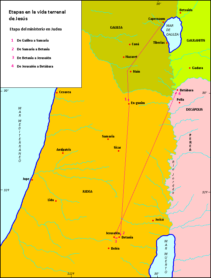Mapa de la etapa de Jesús en Judea