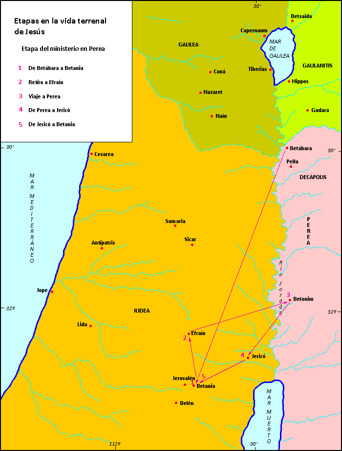 Mapa de la etapa de Jesús en Perea