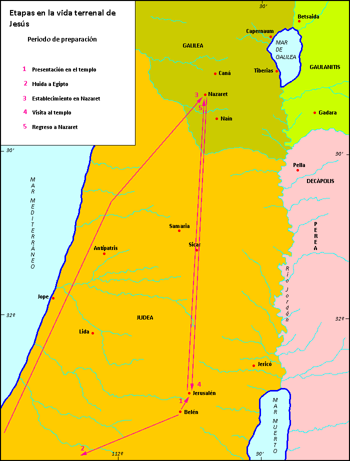 Mapa de la etapa de preparación de Jesús