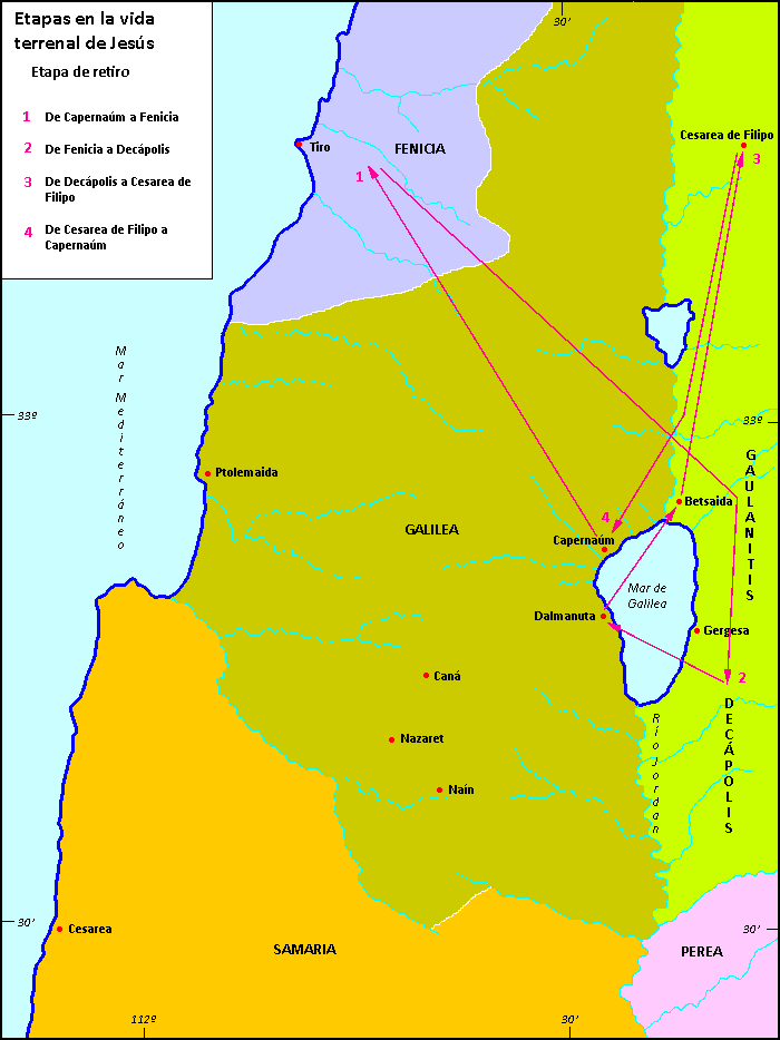 Mapa de la etapa de retiro de Jesús