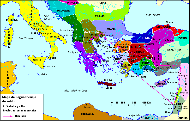 Mapa del segundo viaje de Pablo