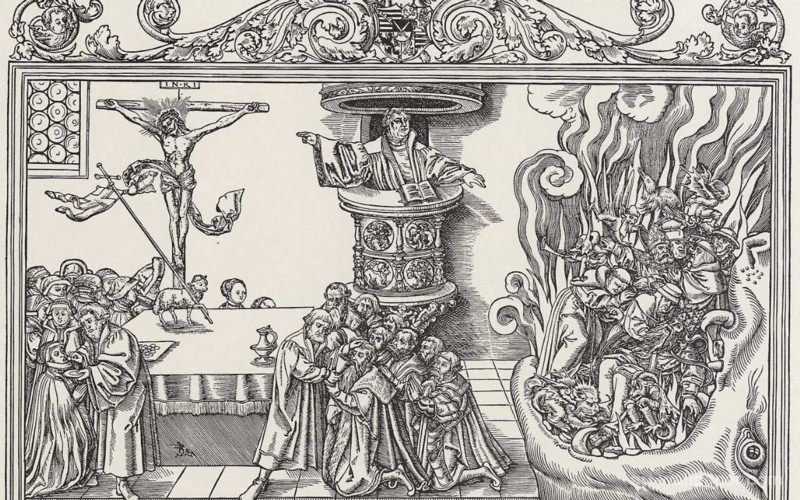 Lutero predicando, grabado de Lucas Cranach el Joven