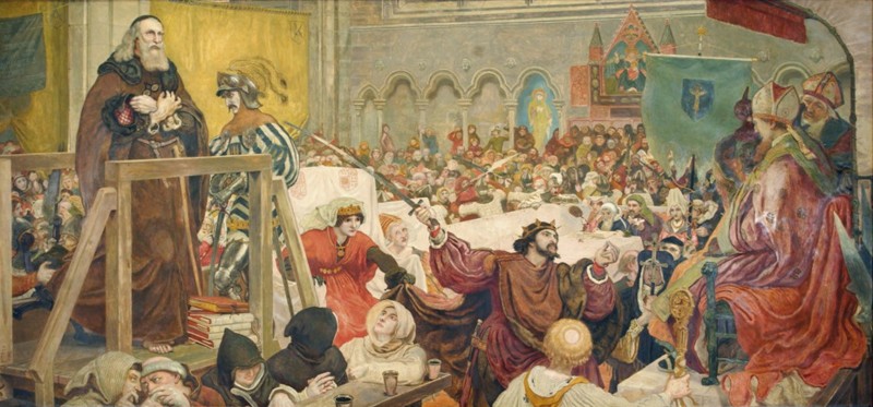 John Wycliffe ante el obispo de Londres y el arzobispo de Canterbury