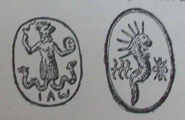 Abraxas con cabeza de gallo y pies de serpiente