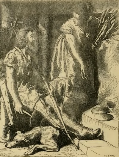 Alfredo en la cabaña del pastorIlustración de Cassell's Illustrated History of England