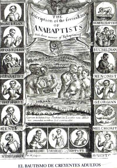 Caricatura de los distintos grupos anabaptistas