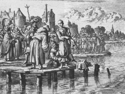 Ejecución de la anabaptista María van Monjou. Grabado holandés del siglo XVII