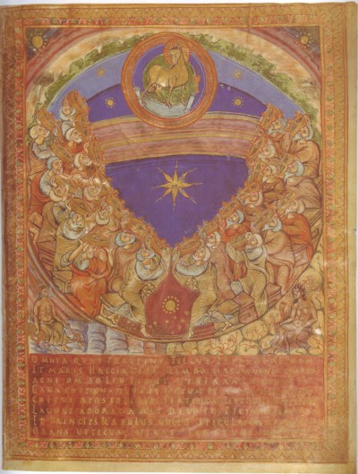 El Cordero adorado por los veinticuatro ancianos, Codex Aureus, 870. Bayerische Staatbibliothek, Clm 14000, Munich