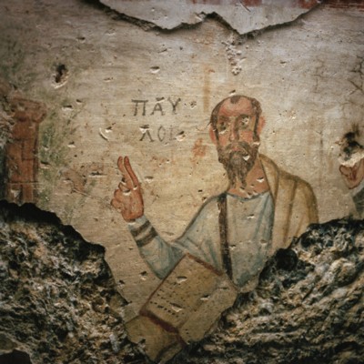 El apóstol Pablo predicando, fresco del siglo IV,fotografía de Lynn Johnson