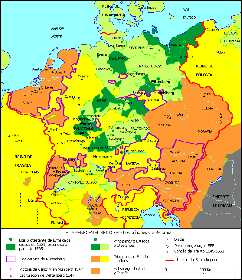 Mapa del imperio en el siglo XVI - Los príncipes y la Reforma