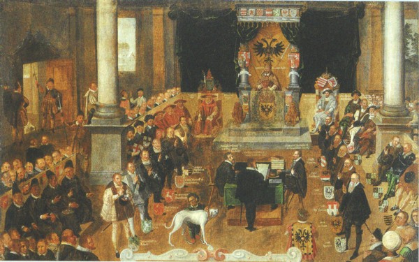 Lectura de la Confesión de Augsburgo ante Carlos V, óleo de G. B. Sand