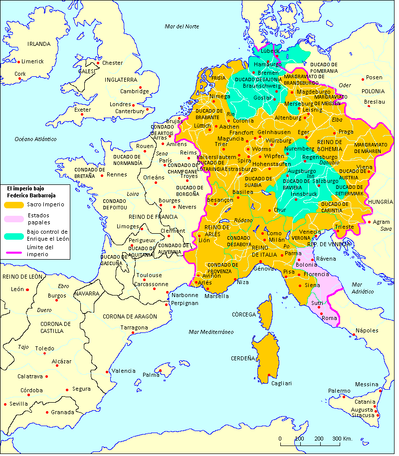 Mapa del imperio bajo Federico Barbarroja