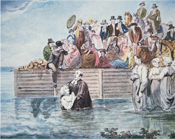 Bautismo por inmersión en un río de Filadelfia