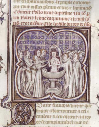 Bautismo del vikingo Rollan, condición impuesta por el rey Carlos para nombrarlo duque de Normandía