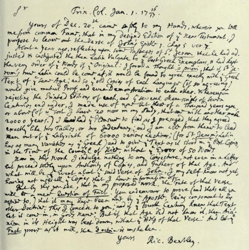 Facsímil de la carta de Bentley (número 70) sobre la autenticidad de 