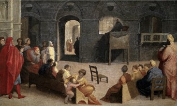 Bernardino de Siena predicando, por Domenico Beccafumi, c. 1551