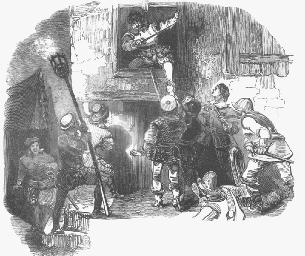 Richard Bertie defendiéndose de una turba durante su exilioGrabado de Book of Martyrs de Foxe.