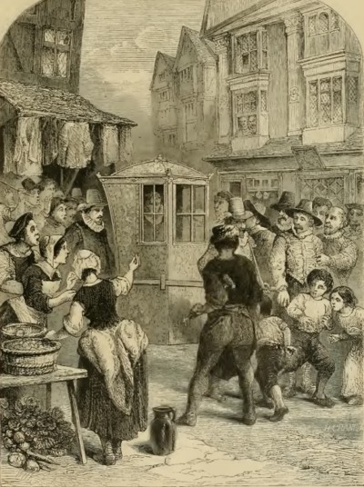 Buckingham paseando por la calle en su carrozaIlustración de Cassell's Illustrated History of England