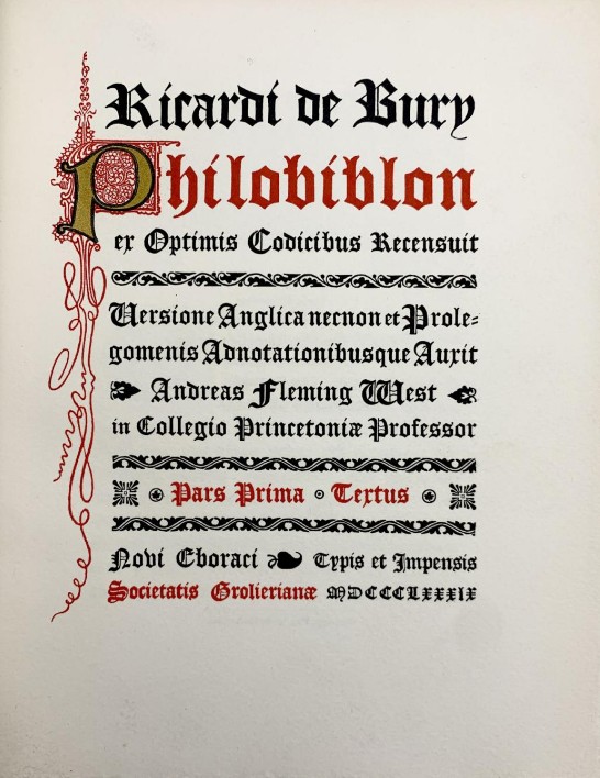 Portada de Philobiblon de Richard de Bury