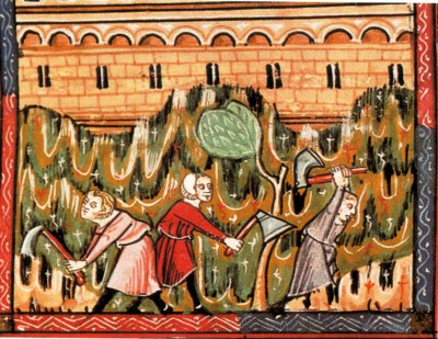 Construcción de una muralla, de un manuscrito de derecho civil del siglo XIV