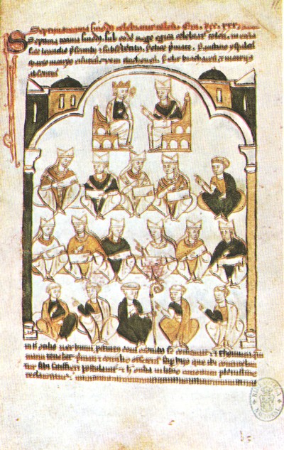 Página miniada de la colección de cánones de un concilio de Toledo. Biblioteca Nacional, Madrid