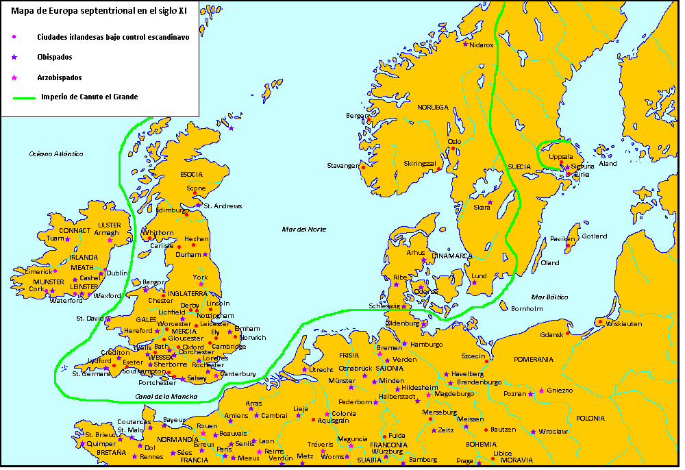 Mapa de Europa septentrional en el siglo XI