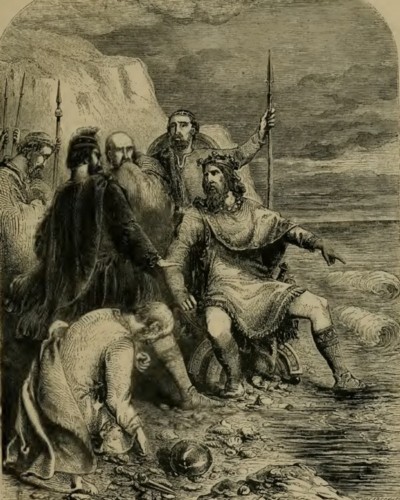 Canuto reprobando la adulación de sus cortesanosIlustración de Cassell's Illustrated History of England