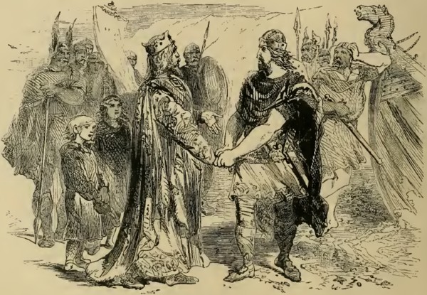 Canuto y Eadmund en la isla de Olney en el SevernIlustración de Cassell's Illustrated History of England