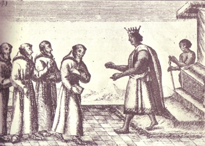 Los capuchinos inician su apostolado en el Congo.Grabado del siglo XVII