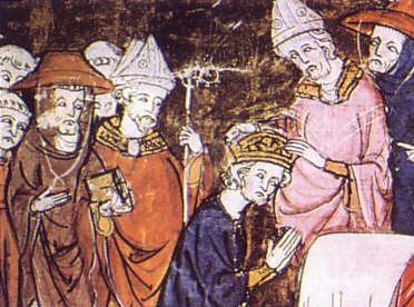 Coronación de Carlomagno, miniatura de las Grandes Crónicas de Francia, siglo XIV