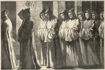 Monjes cartujos encaminándose a los maitines