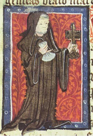 Adam, cillerero de St. Albans c. 1380, con la llave de la despensa. Cotton MS Nero D vii, f. 16v