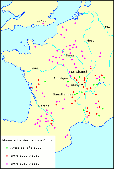 Mapa de la expansión cluniacense