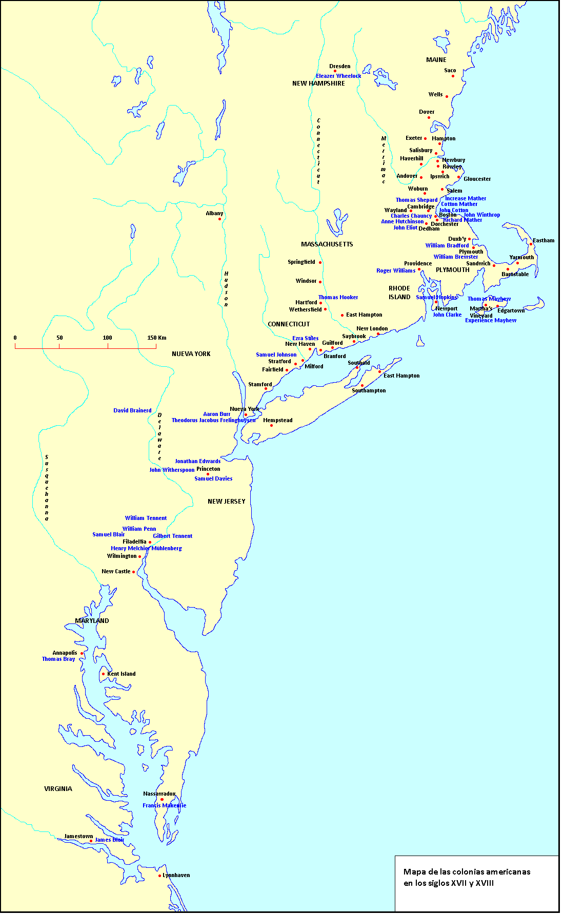 Mapa de personajes en Nueva Inglaterra