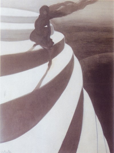 Vértigo (escalera mágica), 1908, tinta china, acuarela y lápiz de color, de León Spilliaert. Musée des Beaux-Arts, Ostende