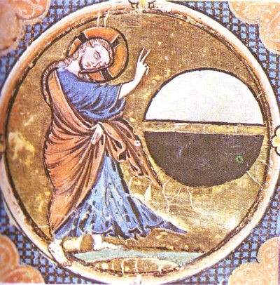 Luz y tinieblas en la creación, miniatura del tomo I del códice de San Luis. Catedral de Toledo